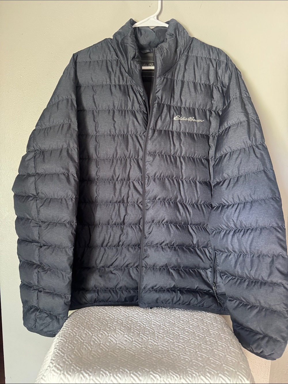 EDDIE BAUER Men's Down Jacket XL Gray Puffer Lightweight Packable Coat